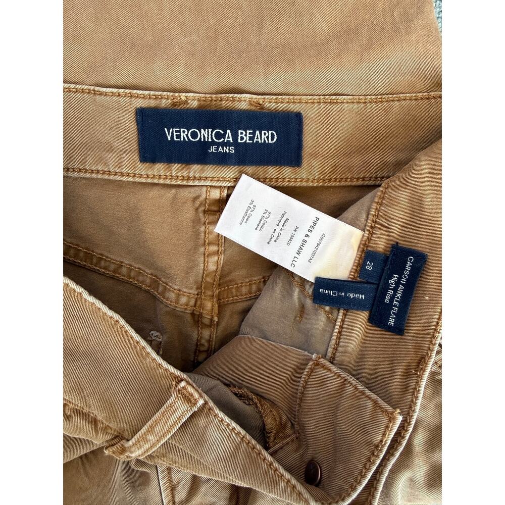 Veronica Beard Jeans Carson Cropped High Rise Ankle Flare Pants Tan Acorn, 28 - Picture 5 of 5
